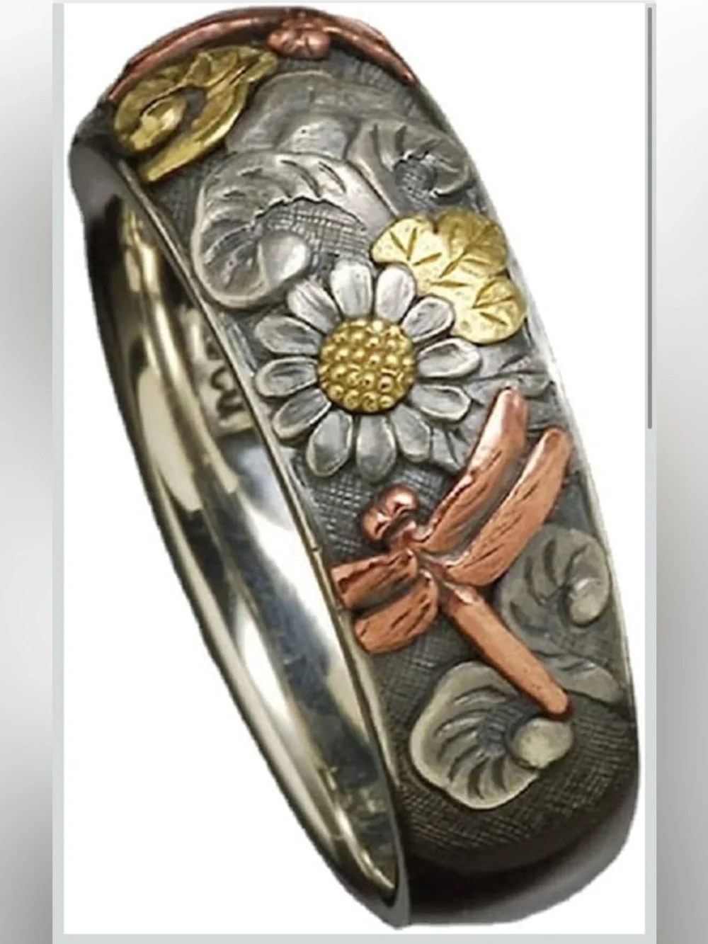 Vintage Silver and Rose Gold Colorful Carved Dragonfly Ring, Size 7, NWOT - Picture 2 of 5